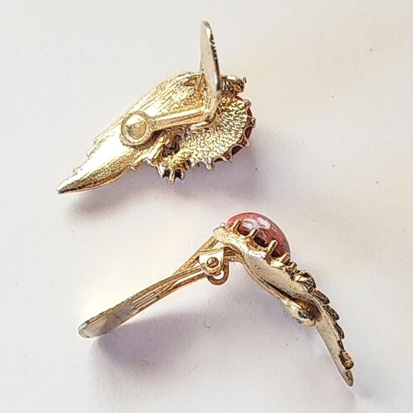 VINTAGE DINOSAUR EGG ORANGE & WHITE MARBLED DEMI-PARURE SET - Picture 5 of 12